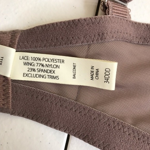 Soma Sensuous Lace Balconet Lined Underwire Bra Taupe Black Womens Size 34DDD - Picture 10 of 12